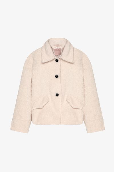 Quzu Shirt Collar Buttoned Feather Jacket Ecru