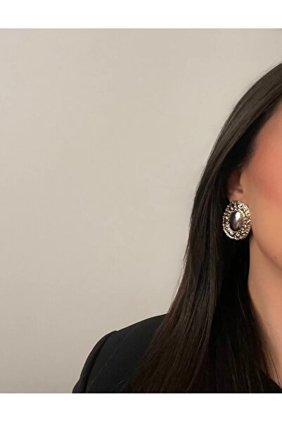 luxyansımalar Double Color Detailed Oval Earrings