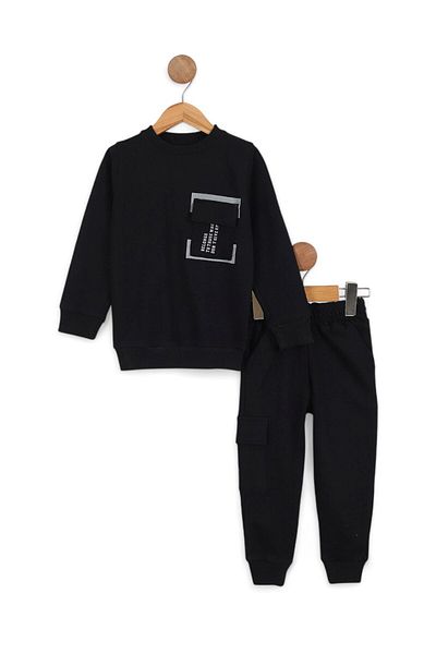 Egelite Boys' Seasonal Cargo Pocket Detailed Tracksuit, Back Printed Tracksuit Set for 2-10 Years