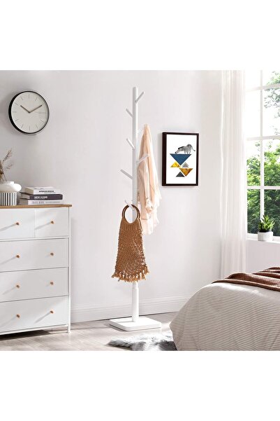 VASAGLE Clothes hanger, solid wood, tree-type, with 8 hooks, square base, 175cm, white