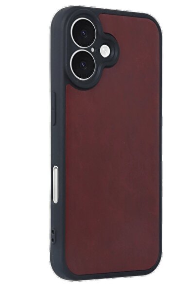 CepteToptan Myt09 iPhone 16 Compatible Case Aras Leather Cover - Burgundy