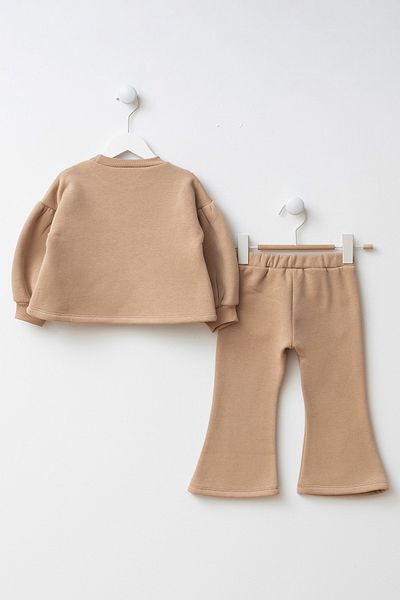 Minipodyum Bow Detailed Embroidered Pocket Girl's Top and Bottom Set