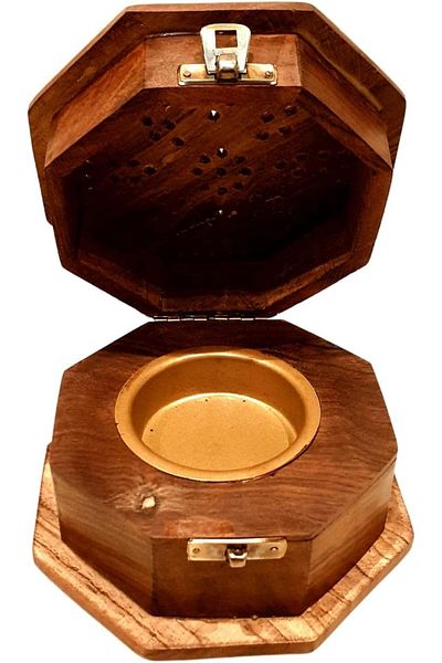 asmiat Wooden Bakhoor Burner/Mabkhara/Octagonal Incense burner/home fragrance/home decor/ Brown, 14x14x8 cm
