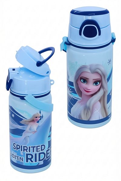 Frocx Frozen Elsa Patterned Blue Steel Water Bottle Water Bottle Children's School and Sports Water Bottle 500 m with Carrying Strap