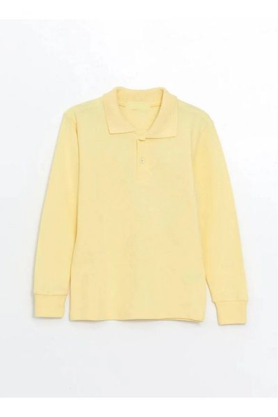 Bonnie Clyde 100% Cotton Polo Collar Casual Double Button Ecru T-Shirt Long Sleeve - Ecru - Bcp1.Akh-Pgo-Fuz-Yt-Ek