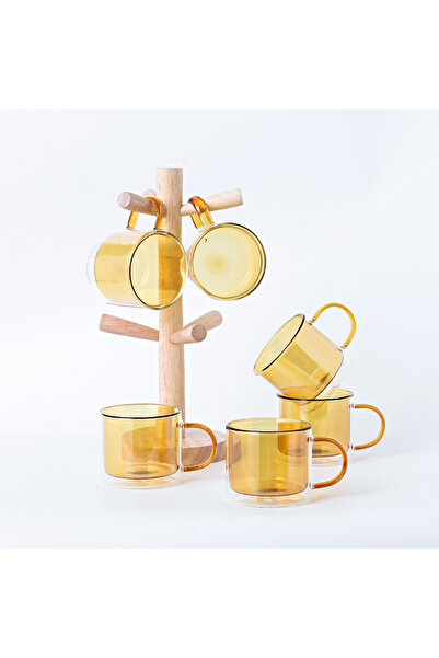 sharpdo طقم زجاج مزدوج الطبقات مكون من ستة قطع مع إطار خشبي