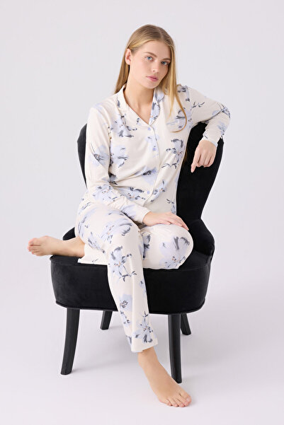 Pierre Cardin Kadın Krem Gömlek Pijama Takımı