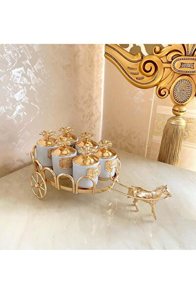 AZADE BAKIR GOLD PİRİNÇ JAPONGÜL ATLI PORSELEN 6’LI BAHARATLIK