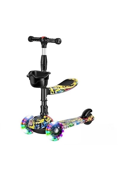 Mixbo Trotinetă reglabilă 3 în 1 cu lumini și scaun pliabil, imprimeu abstrac...
