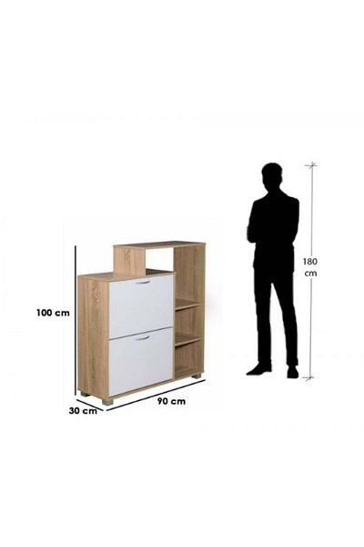 BAITY Shoe Organizer Cabinet with Side Shelves - Wooden and White