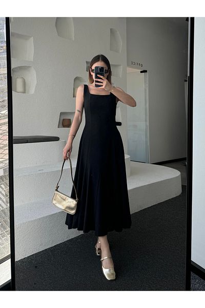 ForOus Square Necklace Midi Strap Pinterest Zipper Dress