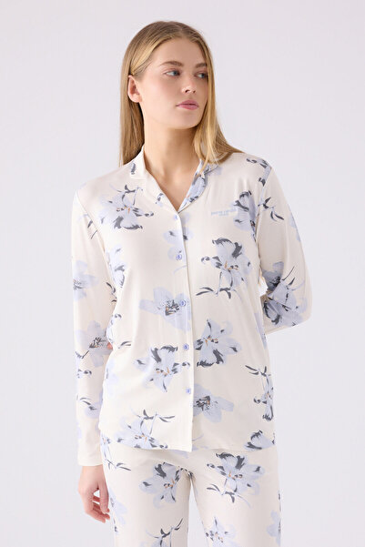 Pierre Cardin Kadın Krem Gömlek Pijama Takımı
