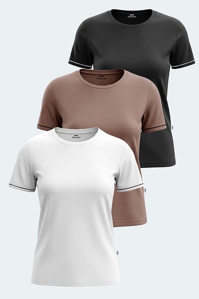 Slazenger Vitya Set of 3 Women's T-Shirts White - Black - Mink