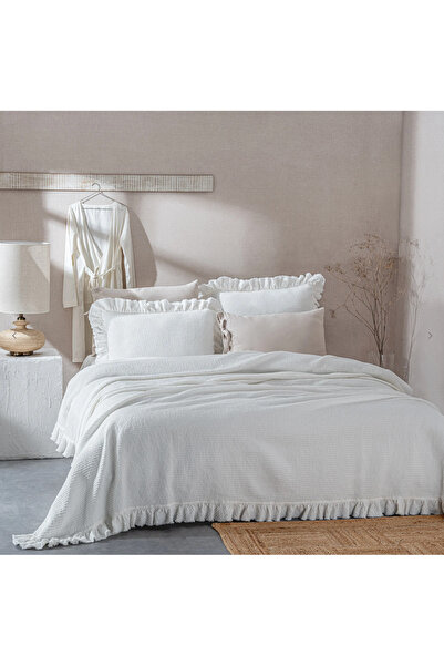 Ecocotton Dina %100 Organik Pamuk Pike Yatak Örtüsü Çift Kişilik Krem 240X260 Cm