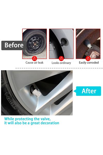 3XR Tire Valve Stem Cap Set TVS14 Weatherproof Metal Covers for Car and Bike Tires (8 Pieces) 47337