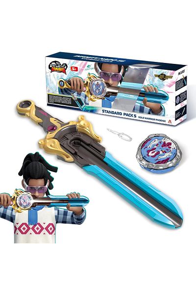 scntoys Infinity Nado Power Pack Gold Warrior Phoenix -Sword Launcher and Metal Spinning Top Infinity Nado Beyblade