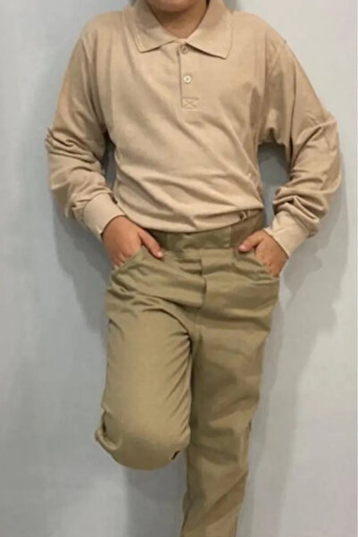 Astra Plus Παιδικό γιακά Polo Casual-School Μπεζ μπλουζάκι με διπλό κουμπί μα...