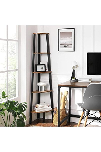 VASAGLE 5-Tier Corner Bookcase, Metal Frame and Wooden Shelves, 33x34x159cm, Rustic Brown and Black