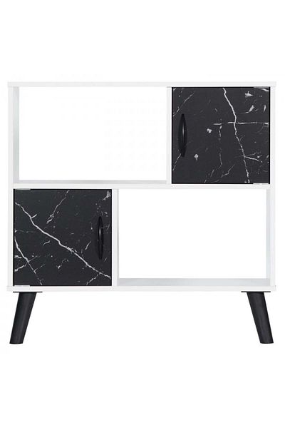 BAITY Multi-Purpose Bookshelf - 2 Shelves Malaysian Wood White and Black Marble