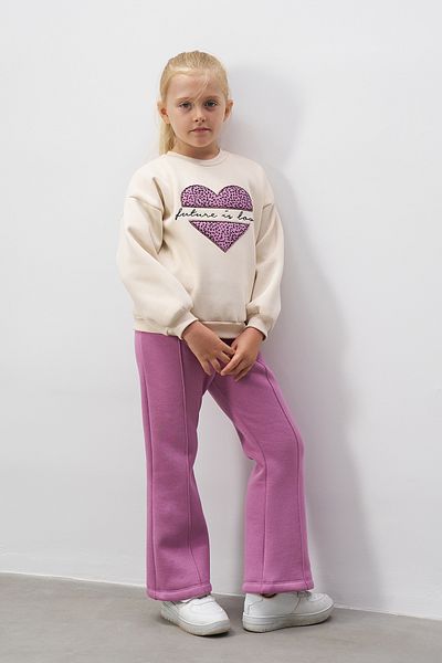 Minipodyum Heart Embroidered Leopard Patterned Girl's Top and Bottom Set
