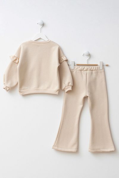 Minipodyum Printed Heart Detailed Pocketed Girl's Top and Bottom Set