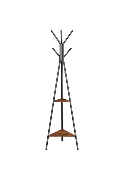 VASAGLE Metal coat rack, with 2 MDF shelves, height 179cm, industrial style, rustic brown and black