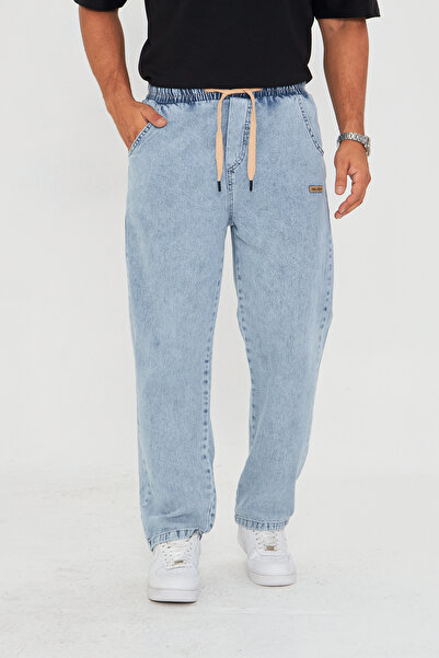 masso moda Men's Baggy Straight Stylish Label Detailed Jeans 713