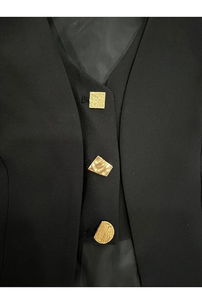 Miss Prova Gold Button Detailed Lined Black Vest Missyls3482