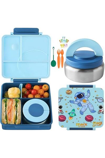 Snack Attack SA Bento Lunch Box for Kids school with 9.7oz Soup thermos, Leak-proof Lunch Containers with 5 Compa