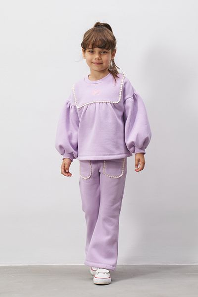 Minipodyum Bow Detailed Embroidered Pocket Girl's Top and Bottom Set