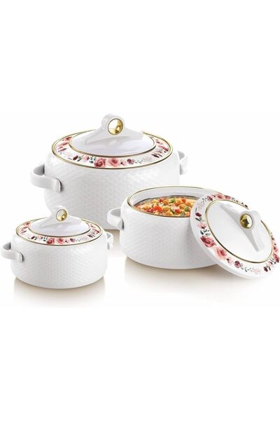 Nayasa طقم طاجن فاخر معزول باللون المرجاني من ناياسا، مكون من 3 قطع، باللون الأبيض