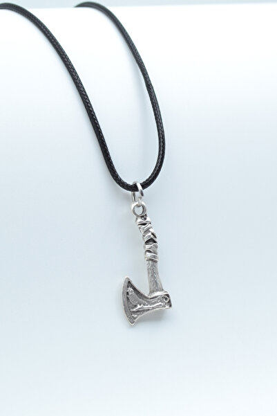 ıdr Viking Balta Gümüş Kaplama Deri İp Kolye