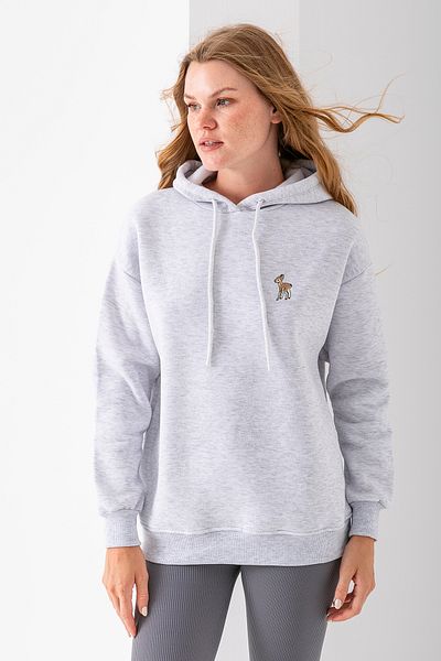 GİYSA Women's Hooded Ceylan Embroidered 3-Thread Sweatshirt Gray - 2622