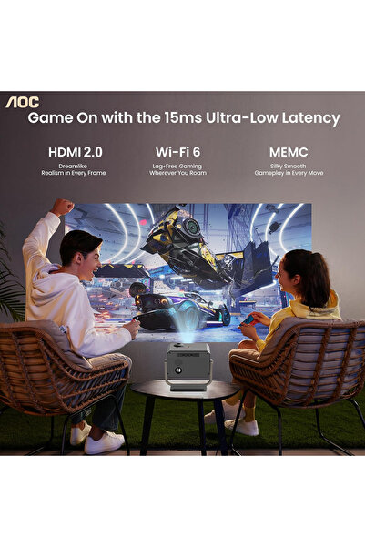 Aoc Portable Projector Full HD 4K/1080P, Adjustable Angle Projector with Wifi6 and Bluetooth,15000 Lumen