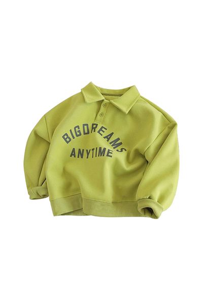 L&Wen Boys Elegant Long Sleeve Sweatshirt for Cooler Weather, Text Pattern Print Kids Top 110 (5 Years)