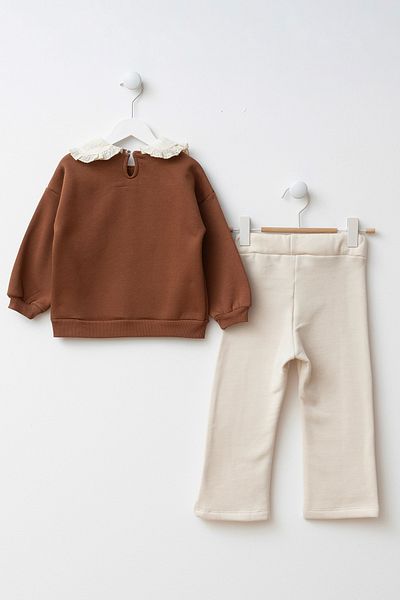 Minipodyum Printed Brode Collar Girl's Bottom Top Set