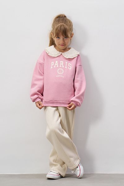 Minipodyum Printed Brode Collar Girl's Bottom Top Set