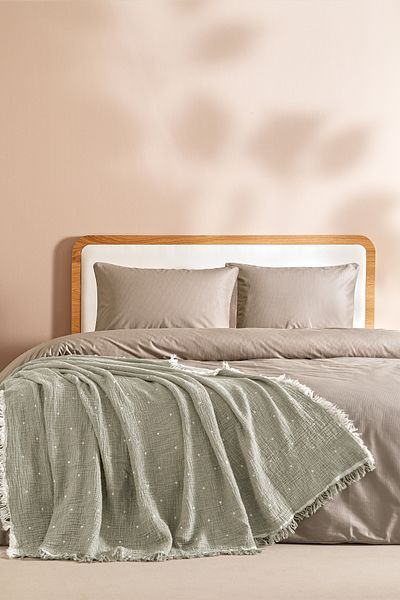 Penelope 100% Cotton Muslin Bedspread 220X240 cm Gray - Glen Series
