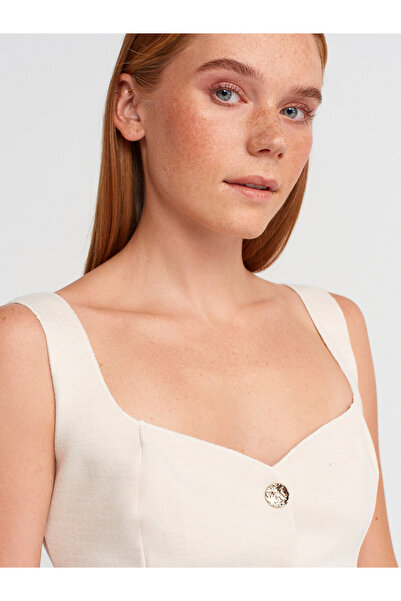 Dilvin 31987 Peplum Skirt Vest-Light Beige