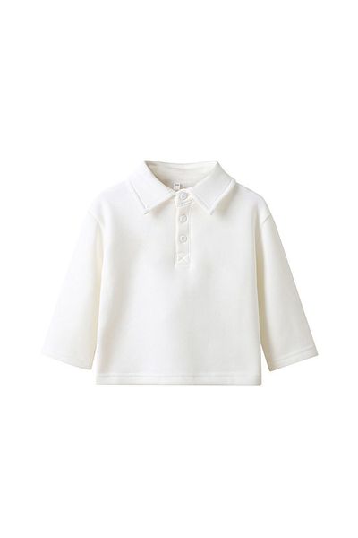 L&Wen Kids Casual Solid White Long Sleeve Polo-shirt, Simple Lapel Kids Top for Boys Girls 130 (7 Years)