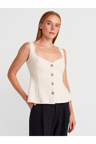 Dilvin 31987 Peplum Skirt Vest-Light Beige