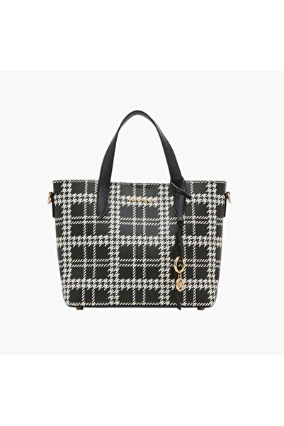 Anne Klein Houndstooth Print Tote Bag with Double Handle and Button Closure