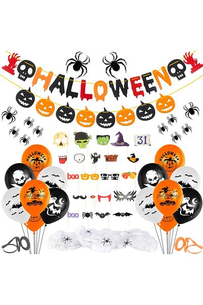 Thexiu Halloween decoration set, plastic/latex, multicolor, 54 pieces
