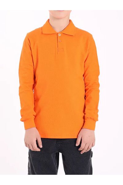 Selkar Global 100% Cotton Polo Collar Casual Double Button Orange T-Shirt Long Sleeve - Orange - Selkrakm-Pqo-Uuz-Yt-Tu