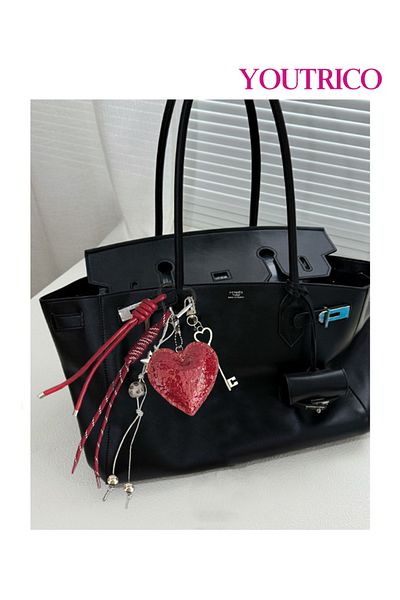Youtrico Leather Heart Dopamine Color Bag Charm, Keychain, Gift Accessory