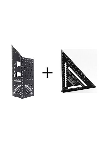 benan tools Alüminyum 3D Açılı Işaretleme Gönye ve Alüminyum Üçgen Gönye 45 Derece 175 Mm. 2'li Set