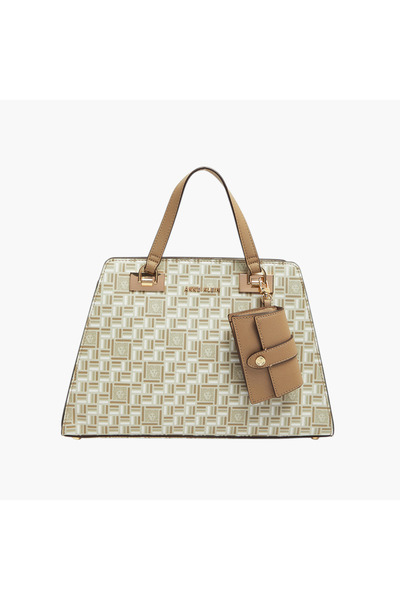 Anne Klein Monogram Print Tote Bag with Detachable Strap and Zip Closure