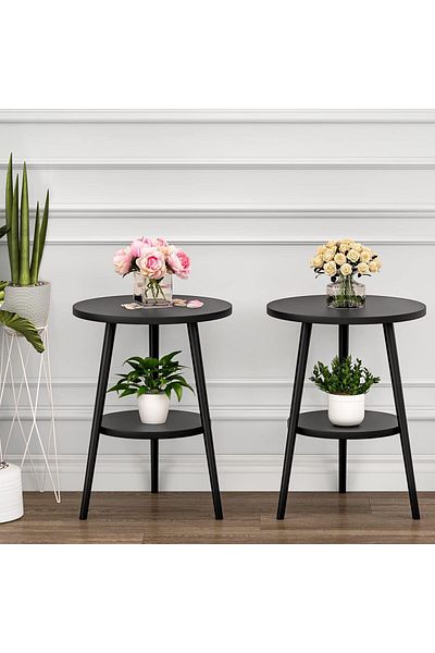 Generic Solerkonm 2-Tier Round Coffee Tables, Living Room Side Tables, Durable and Easy to Assemble