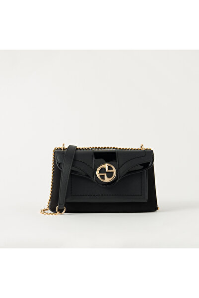 SASHA Textured Crossbody Bag with Chain Strap and Button Closure