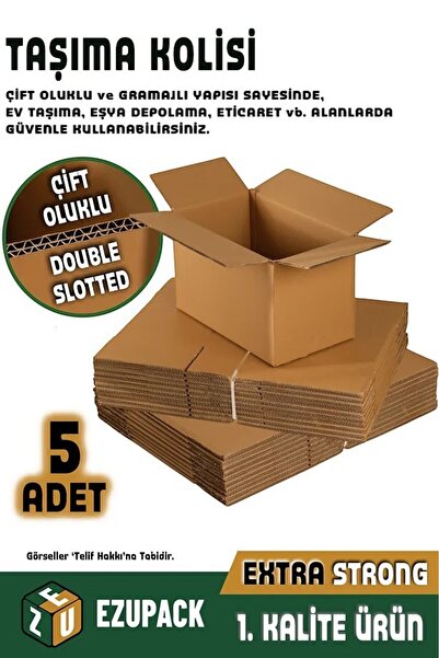 Ezupack 5 Adet 60x40x40 Çift Oluklu Ev Ofis Taşıma Taşınma Karton Çeyiz Arşiv...